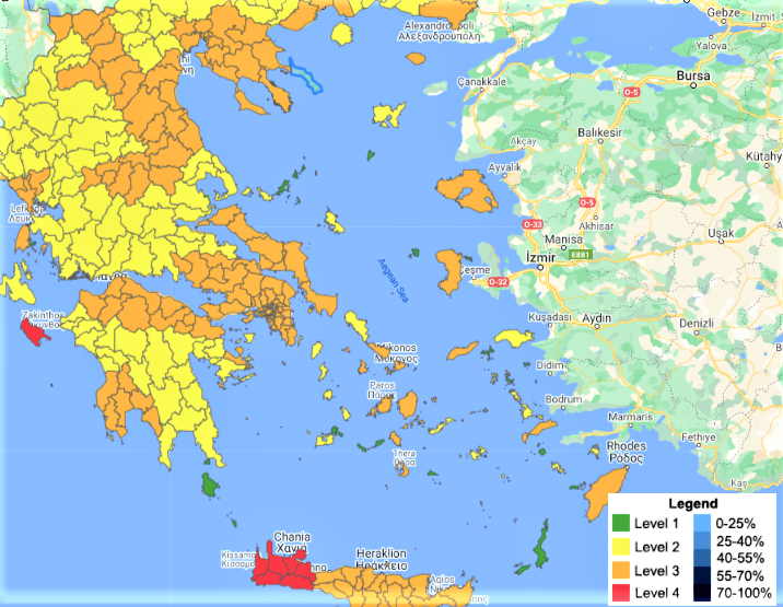 kolory Grecji mapa epidemiologiczna