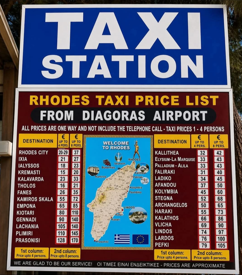 cennik taksówek na lotnisku Rodos